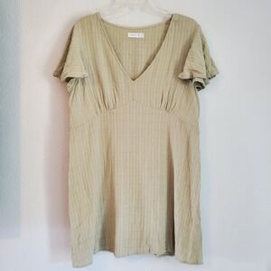 Primark Cares Dress 14 Sage Green V Neck Flutter Sleeve Casual Babydoll Boho